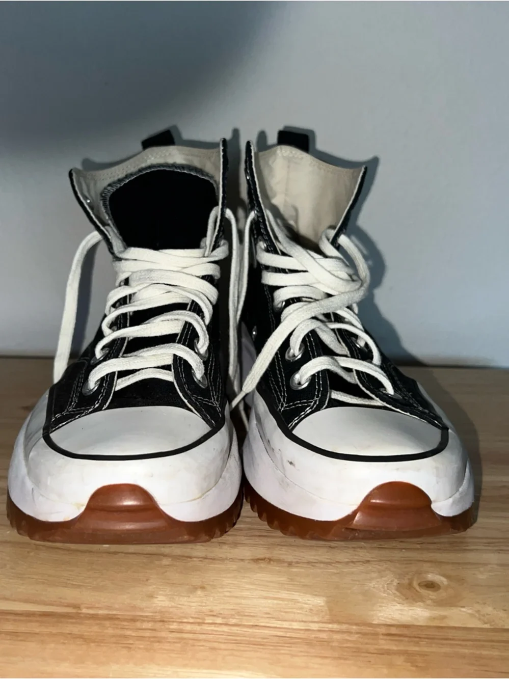 Converse Kids Black and White High-Top Sneakers with Brown Soles